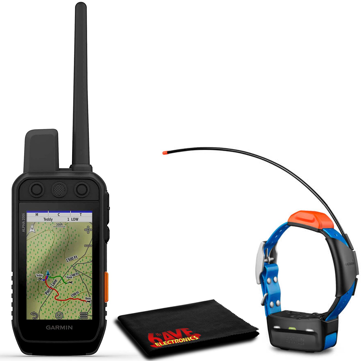 Garmin 010-02230-50 Alpha 200i Handheld Bundle with Garmin T5X GPS Collar and 6Ave Cleaning Cloth