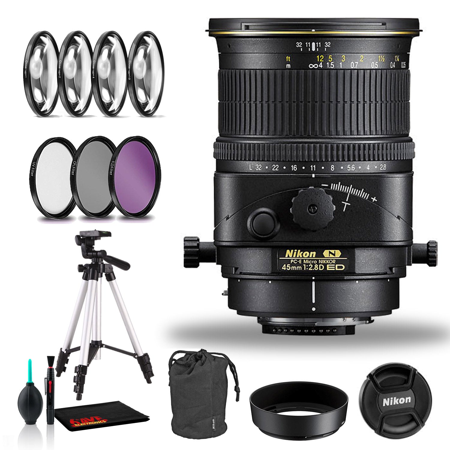 Nikon PC-E Micro-NIKKOR 45mm f/2.8D ED Tilt-Shift Lens Includes Filter Kits and Tripod (Intl Model) Bundle