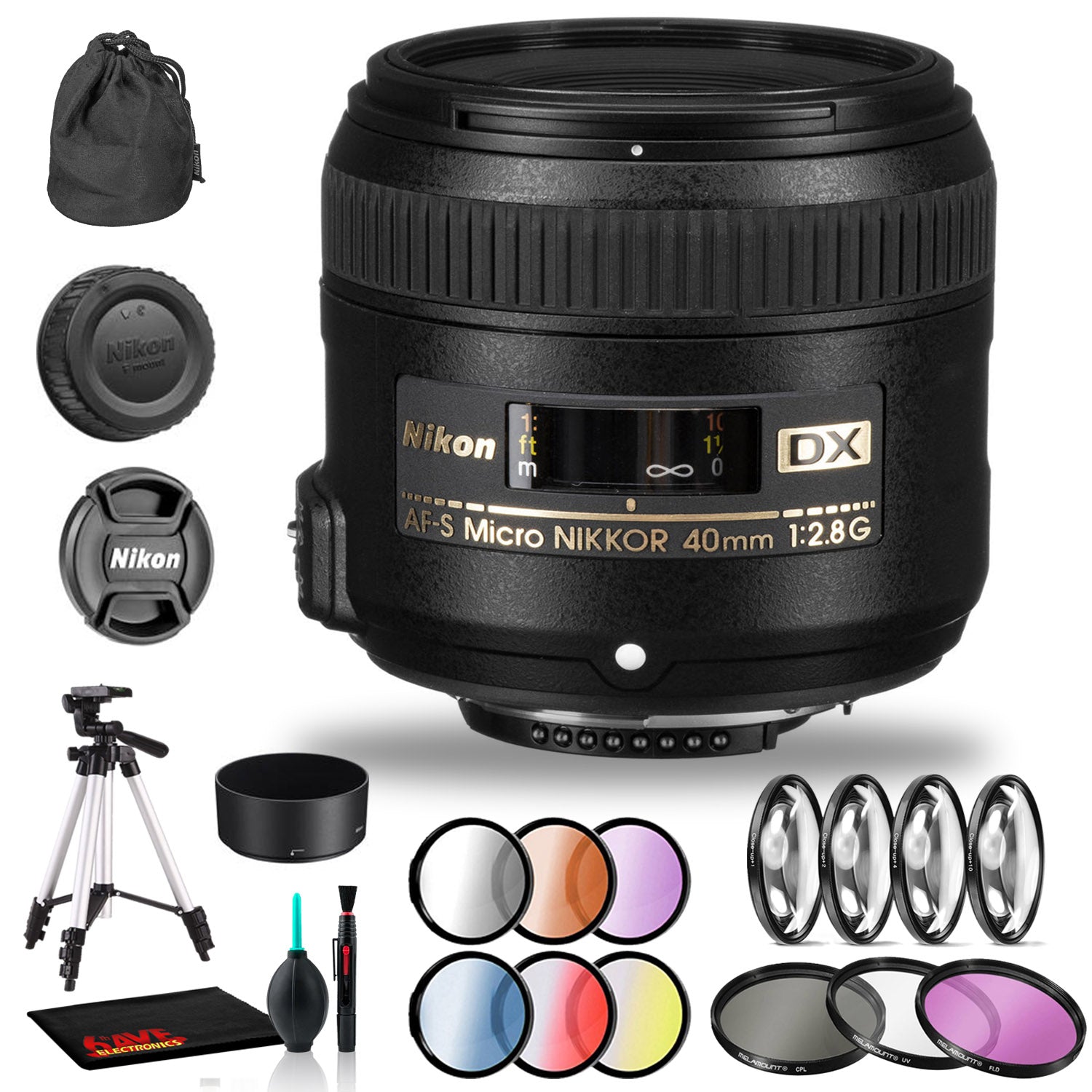 Nikon AF-S DX Micro NIKKOR 40mm f/2.8G Lens Includes Filter Kits and Tripod (Intl Model) Bundle