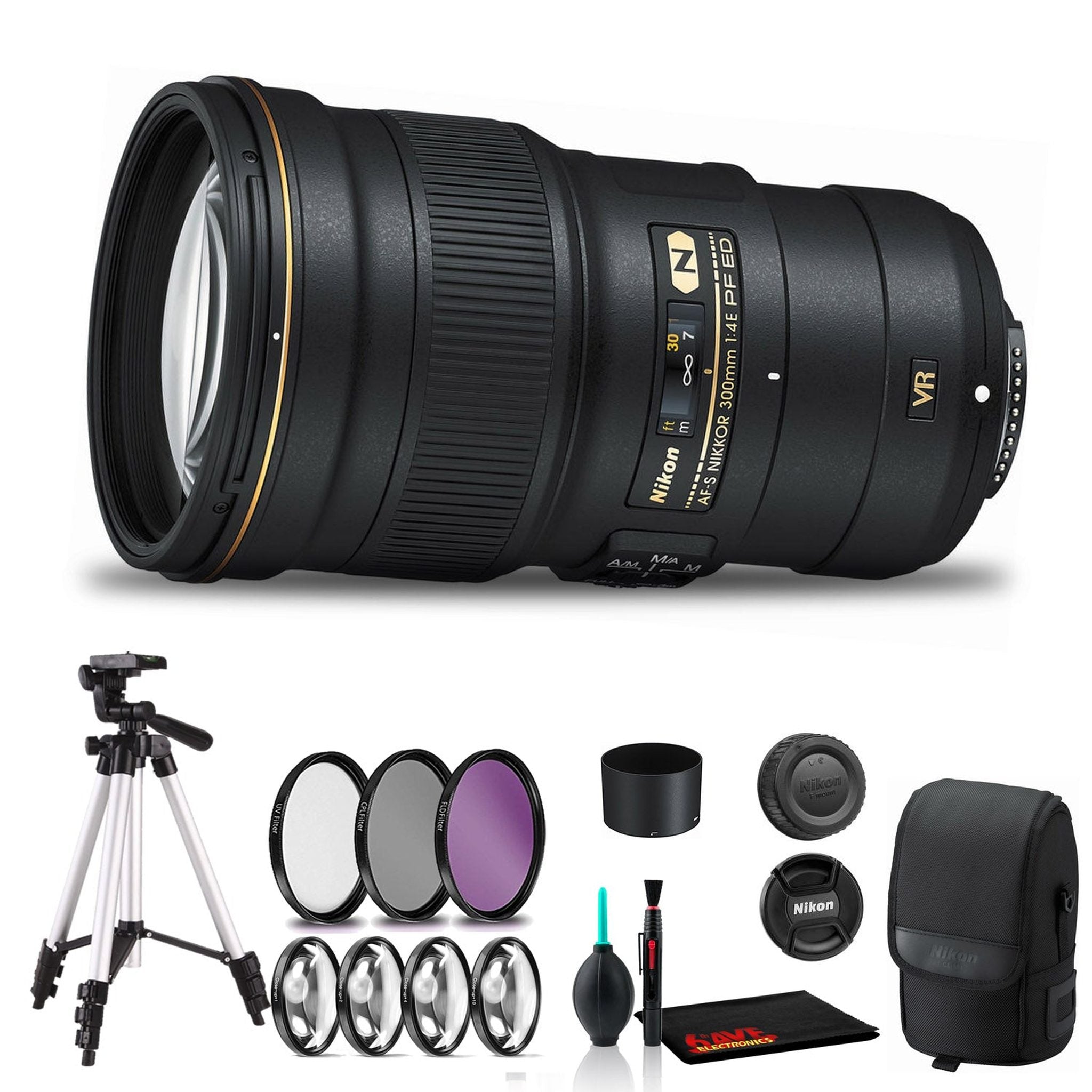 Nikon AF-S NIKKOR 300mm f/4E PF ED VR Lens Includes Filter Kits and Tripod Intl Model Bundle Nikon