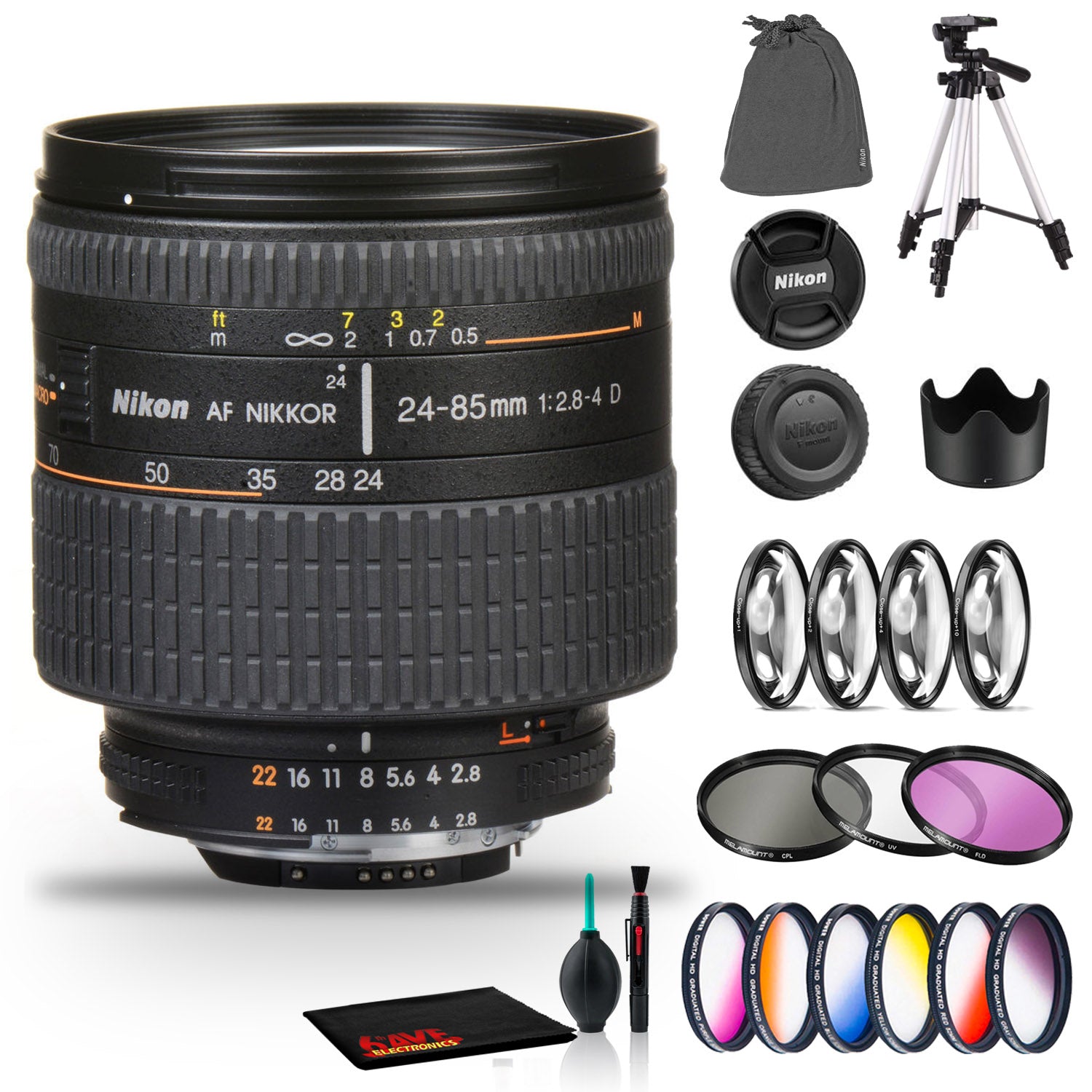 Nikon AF Zoom-NIKKOR 24-85mm f/2.8-4D IF Lens Includes Filter Kits and Tripod Intl Model