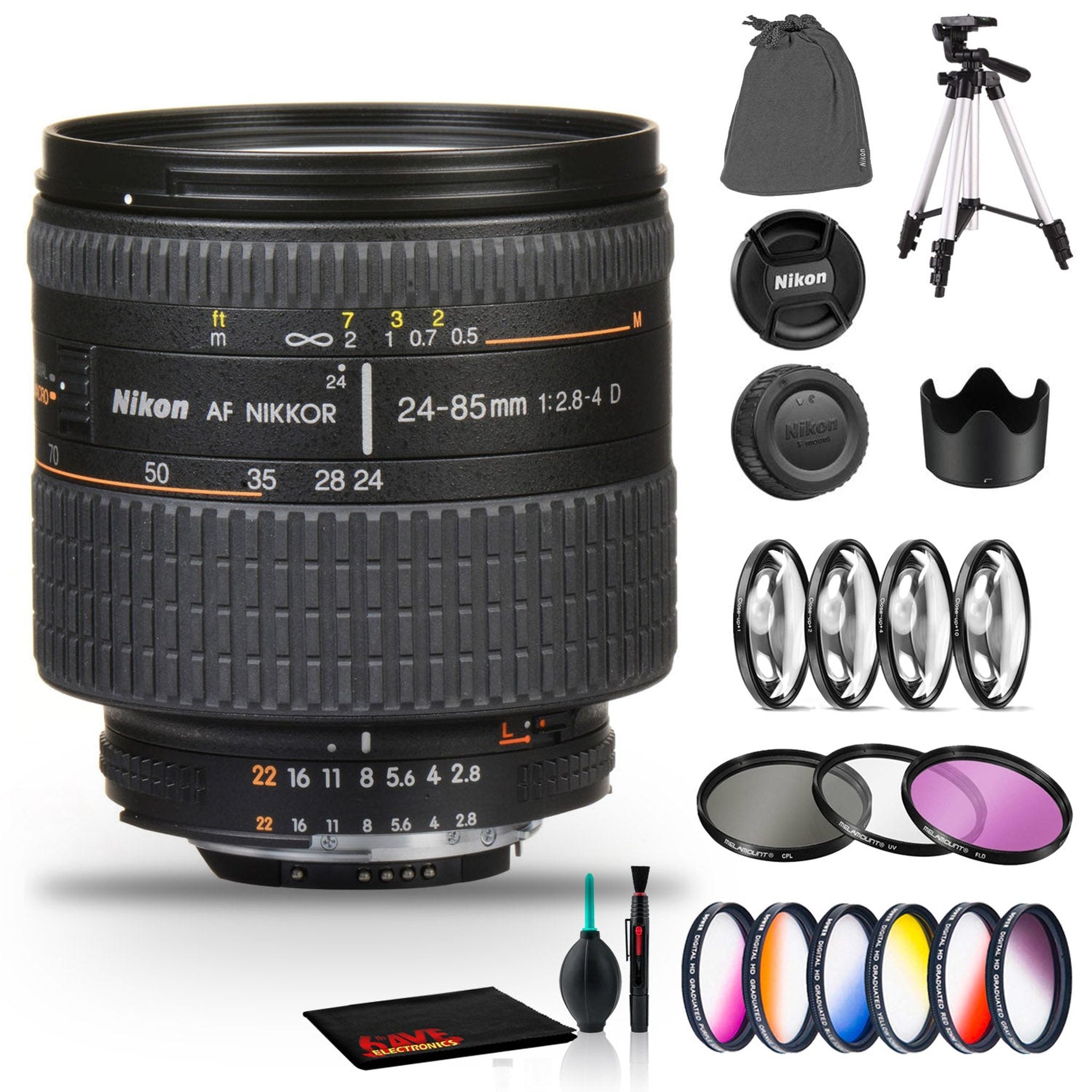 Nikon AF Zoom-NIKKOR 24-85mm f/2.8-4D IF Lens Includes Filter Kits and Tripod Intl Model Nikon