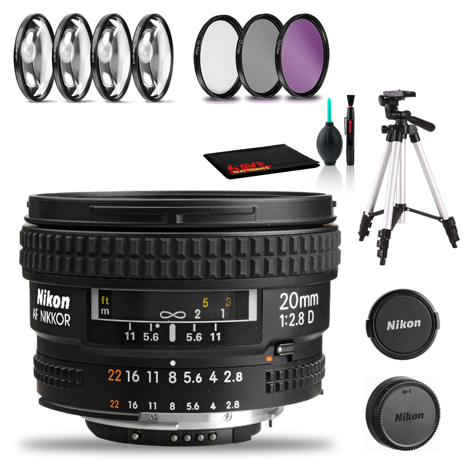 Nikon AF NIKKOR 20mm f/2.8D Lens Includes Filter Kits and Tripod Intl Model
