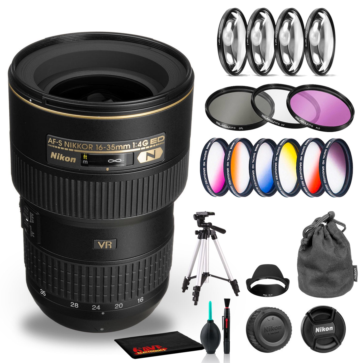 Nikon AF-S NIKKOR 16-35mm f/4G ED VR Lens Includes Filter Kits and Tripod (Intl Model) Bundle