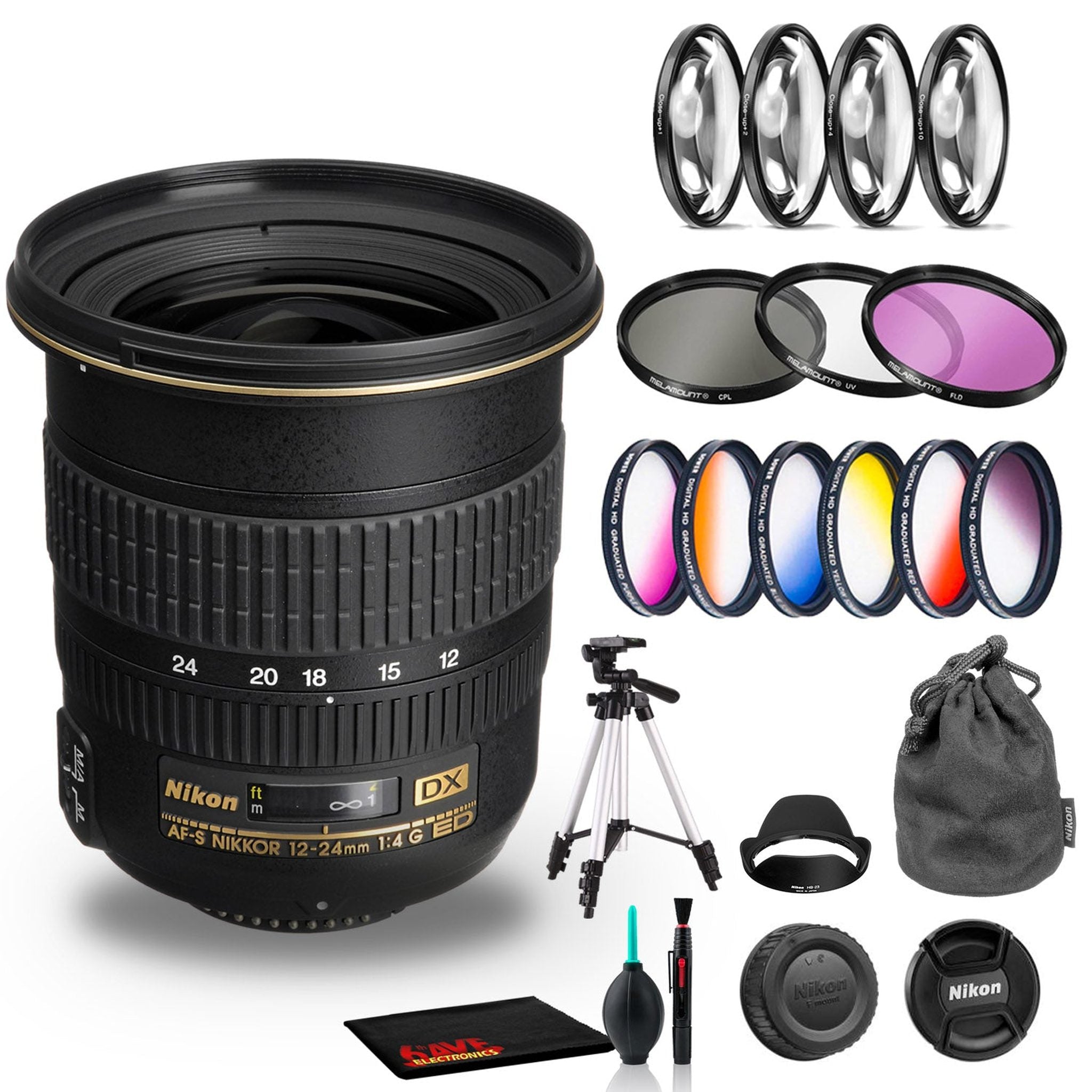 Nikon AF-S DX Zoom-NIKKOR 12-24mm f/4G IF-ED Lens Includes Filter Kits and Tripod Intl Model Bundle