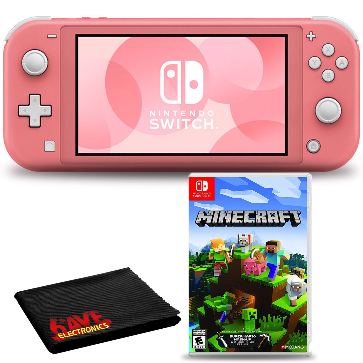 Nintendo Switch Lite Console Bundle with Minecraft and 6Ave Cleaning Cloth