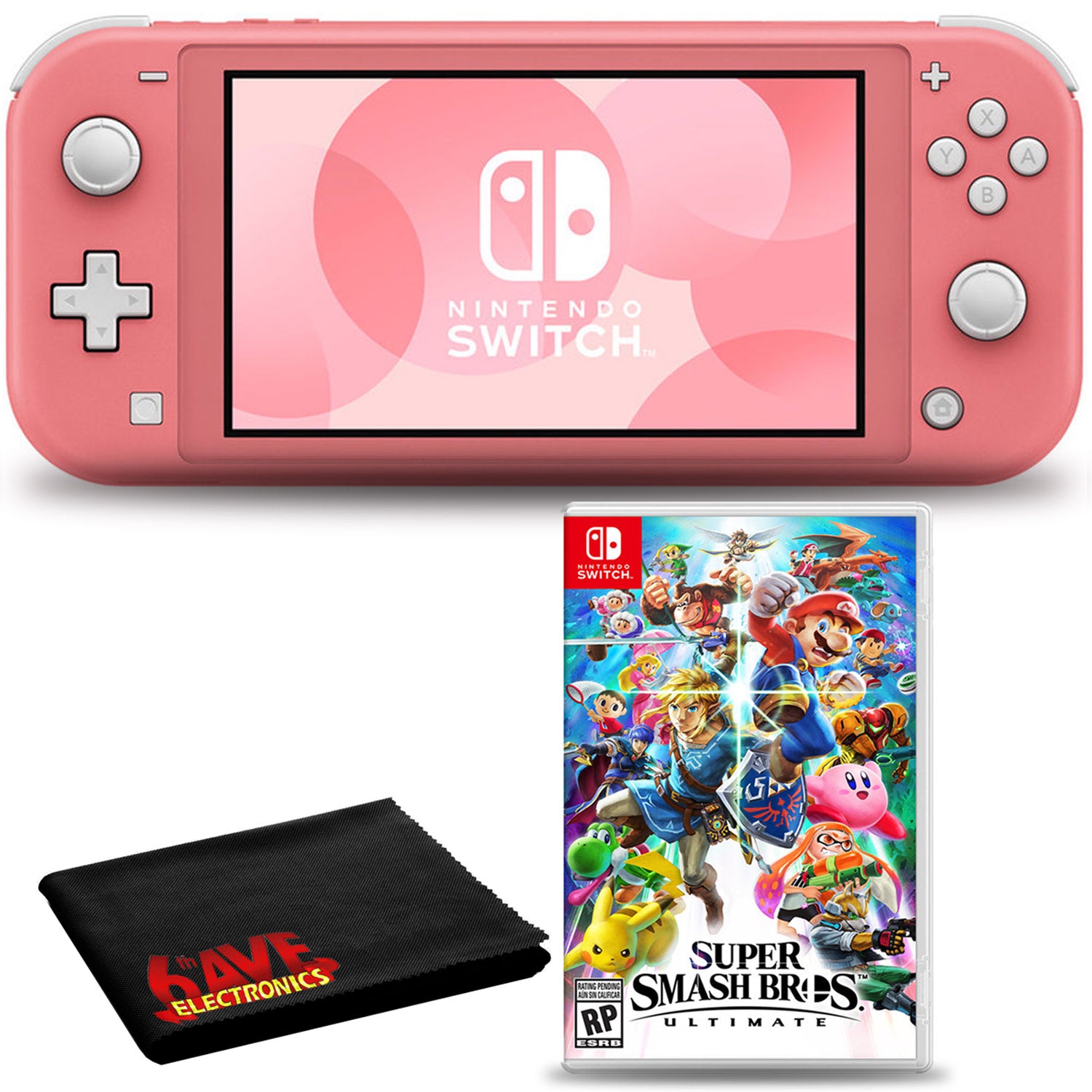 Nintendo Switch Lite Console Bundle with Super Smash Bros and 6Ave Cleaning Kit