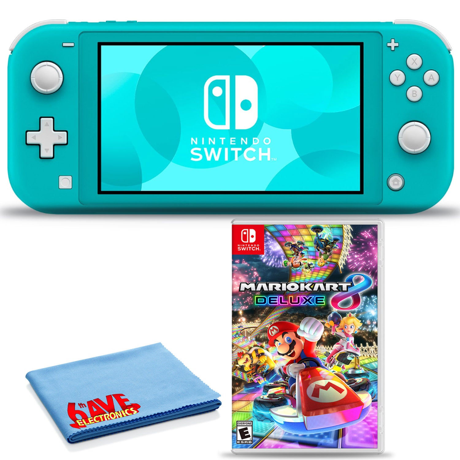 Nintendo Switch Lite Console Bundle with Mario Kart 8 and 6Ave Fiber Cloth