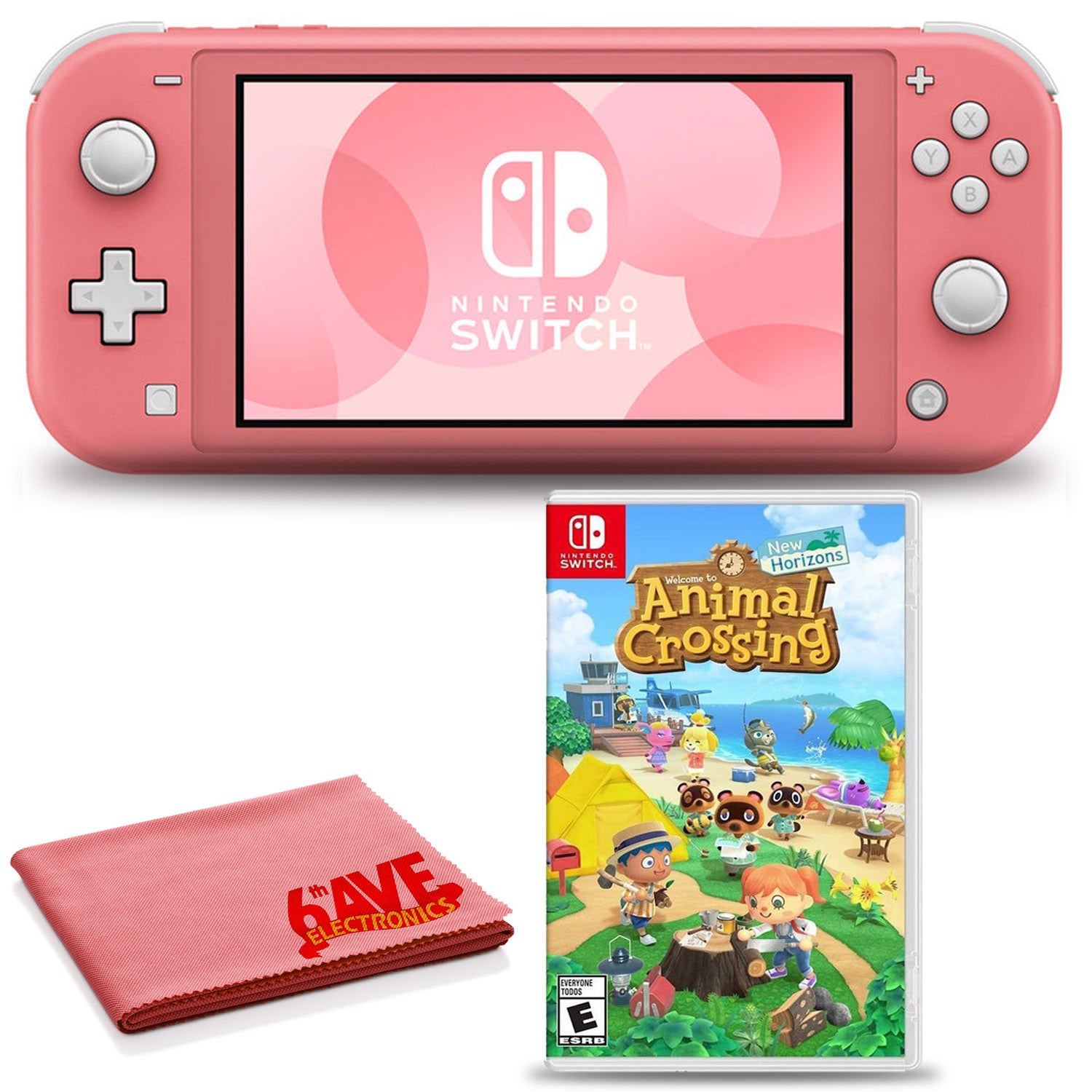 Nintendo Switch Lite Console Bundle with Animal Crossing + 6Ave Fiber Cloth