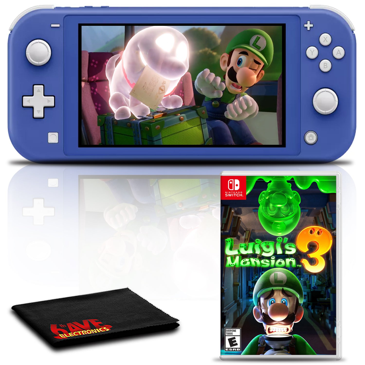 Nintendo Switch Lite Bundle with 6Ave Cleaning Cloth and Luigi's Mansion 3