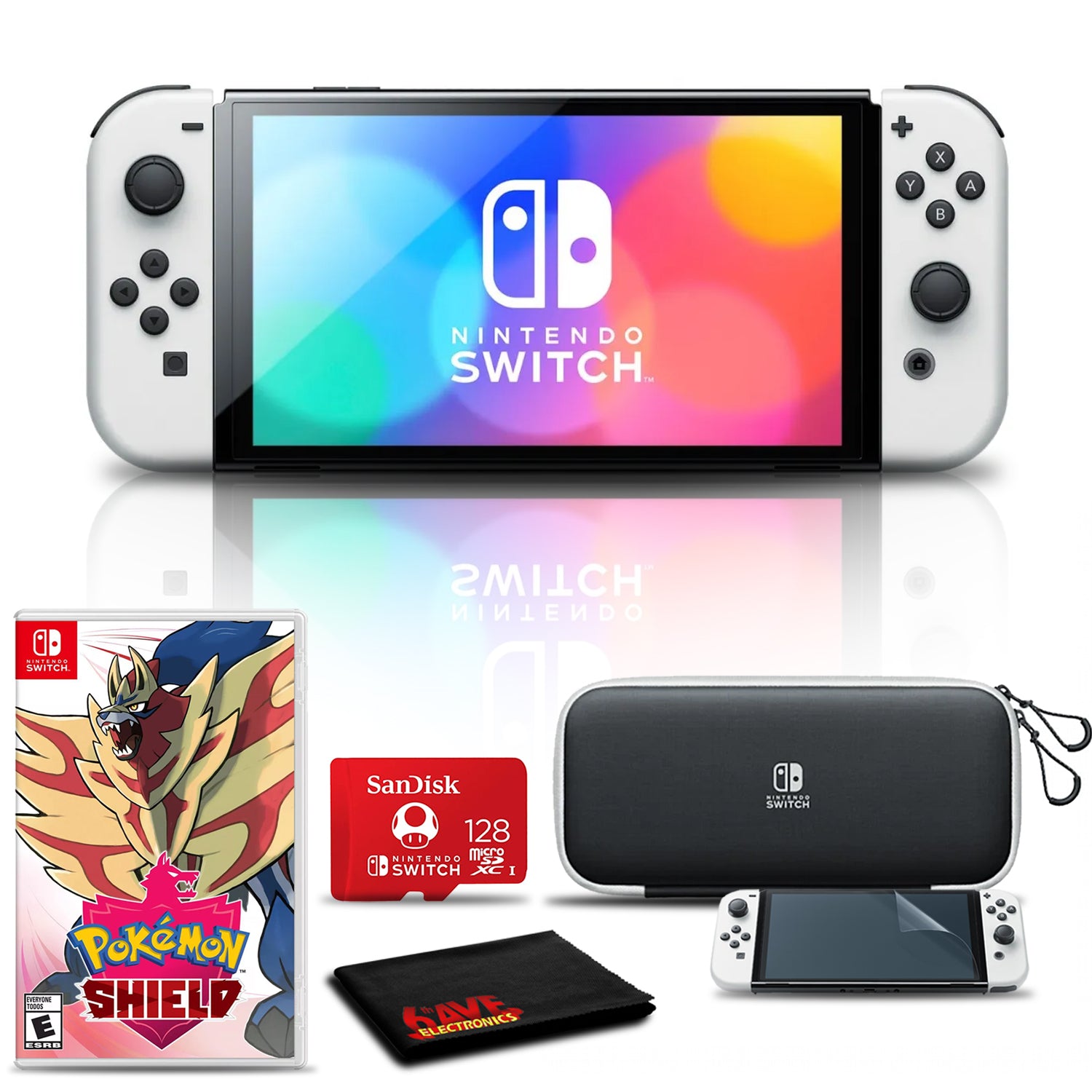Nintendo Switch OLED White with Pokemon Shield, 128GB Card, and More
