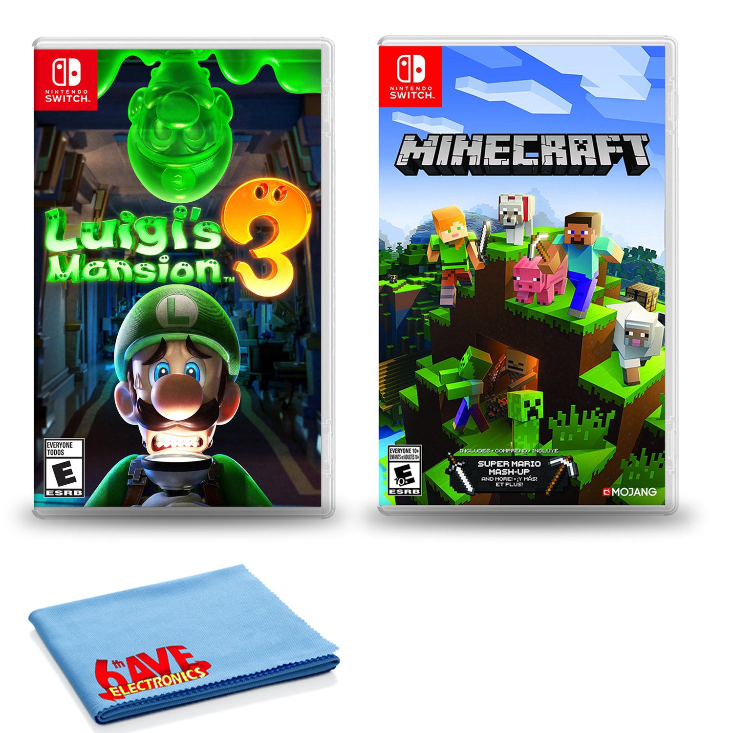 Nintendo Switch Luigi's Mansion 3 Bundle with Minecraft and Cleaning Cloth