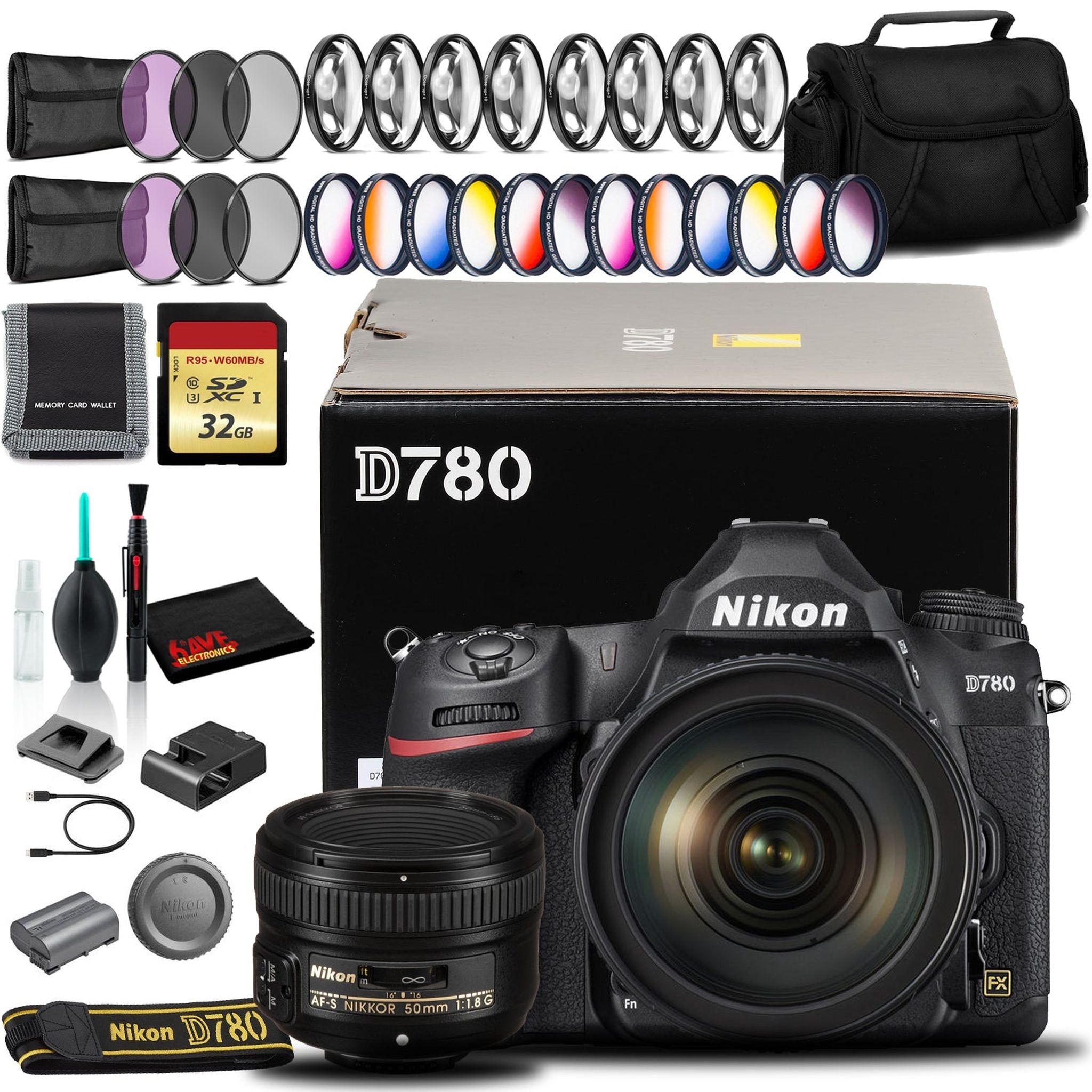 Nikon D780 DSLR Camera with 24-120mm, 50mm Lens, 32GB SD Intl Model Bundle
