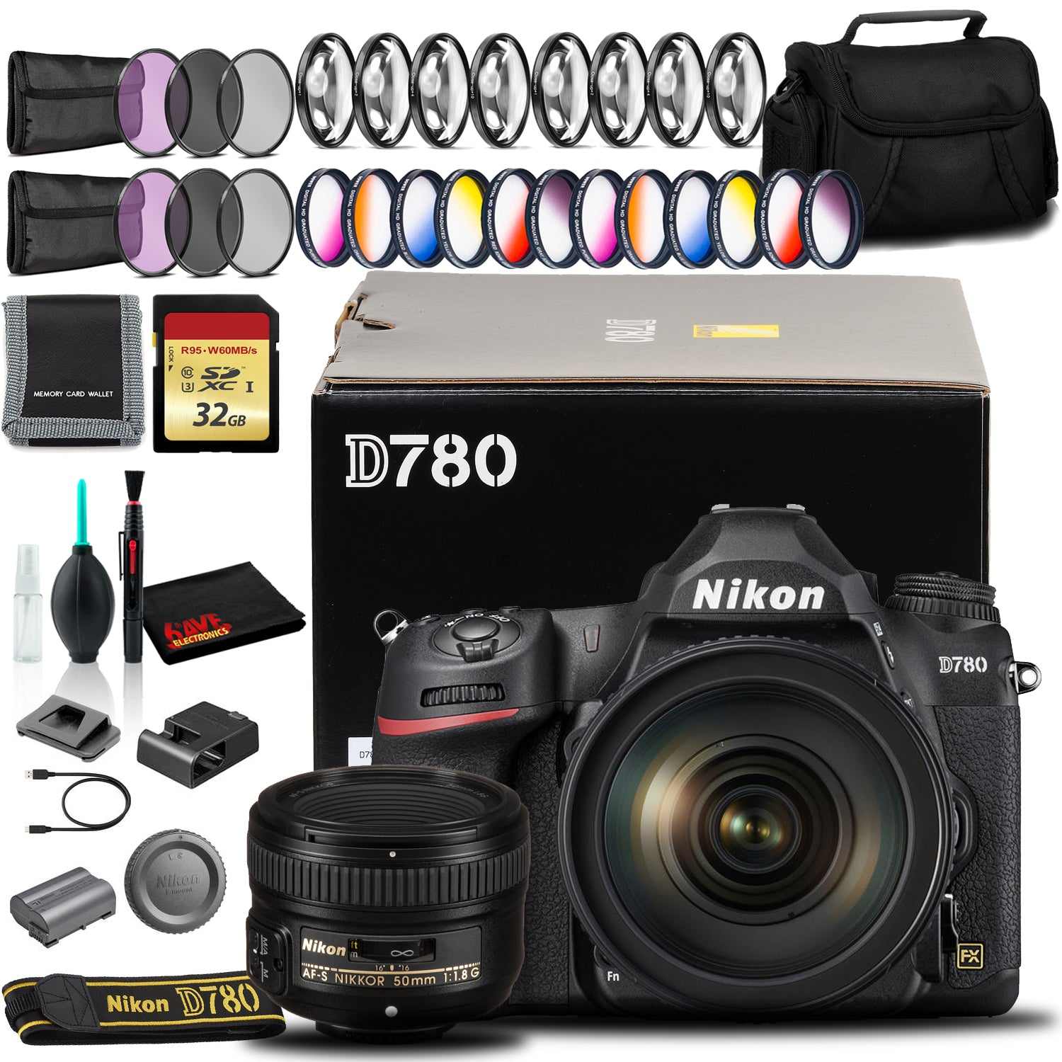 Nikon D780 DSLR Camera with 24-120mm, 50mm Lens, 32GB SD (Intl Model) Bundle