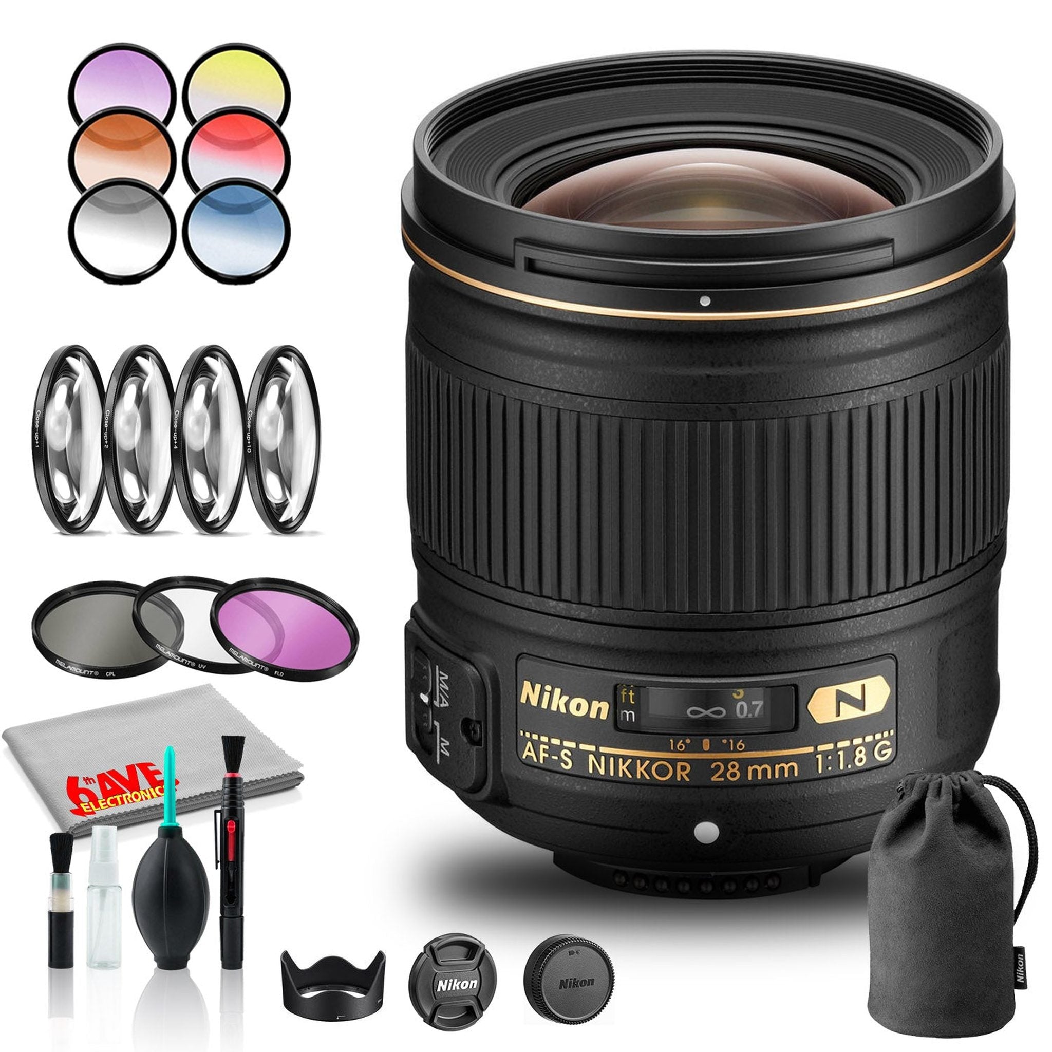 Nikon AF-S NIKKOR 28mm f/1.8G Lens INTL Model with Lens Case and Filter Kits Bundle