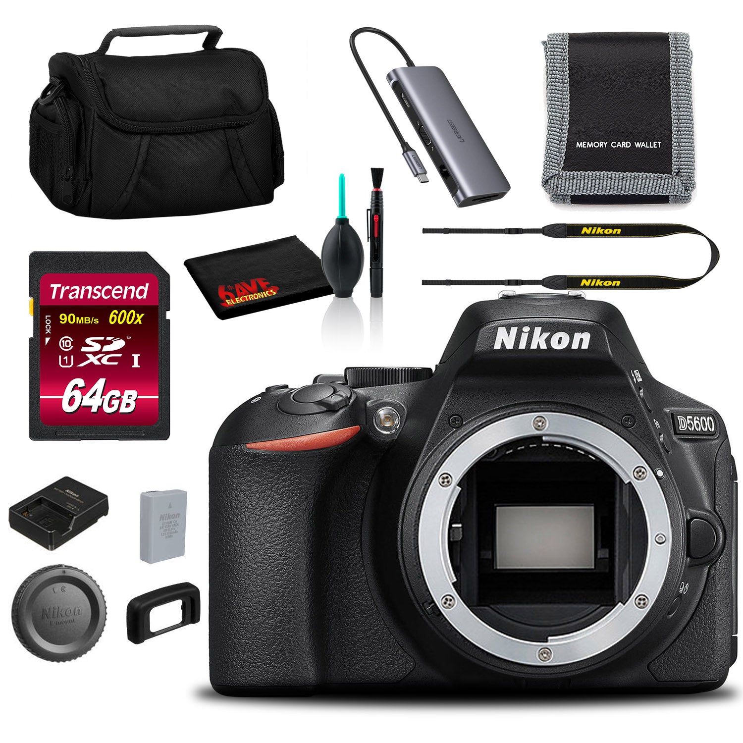 Nikon D5600 DSLR Camera Body Only Intl Model Includes 64GB Memory Kit