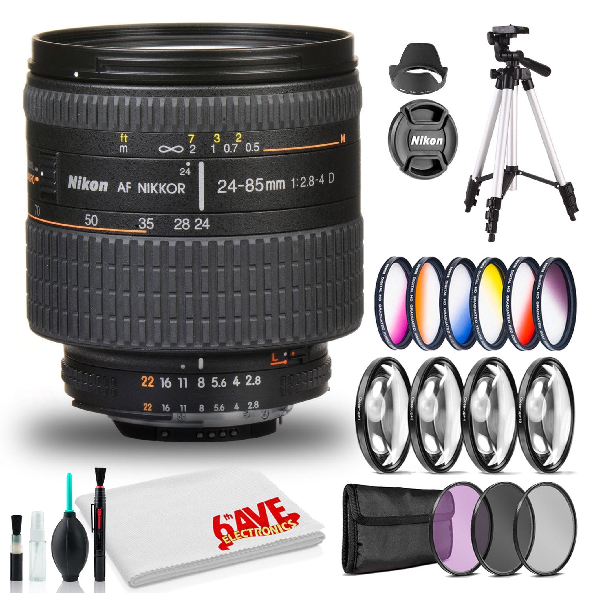 Nikon AF Zoom-NIKKOR 24-85mm f/2.8-4D IF Lens Intl Model - Tripod and Filters