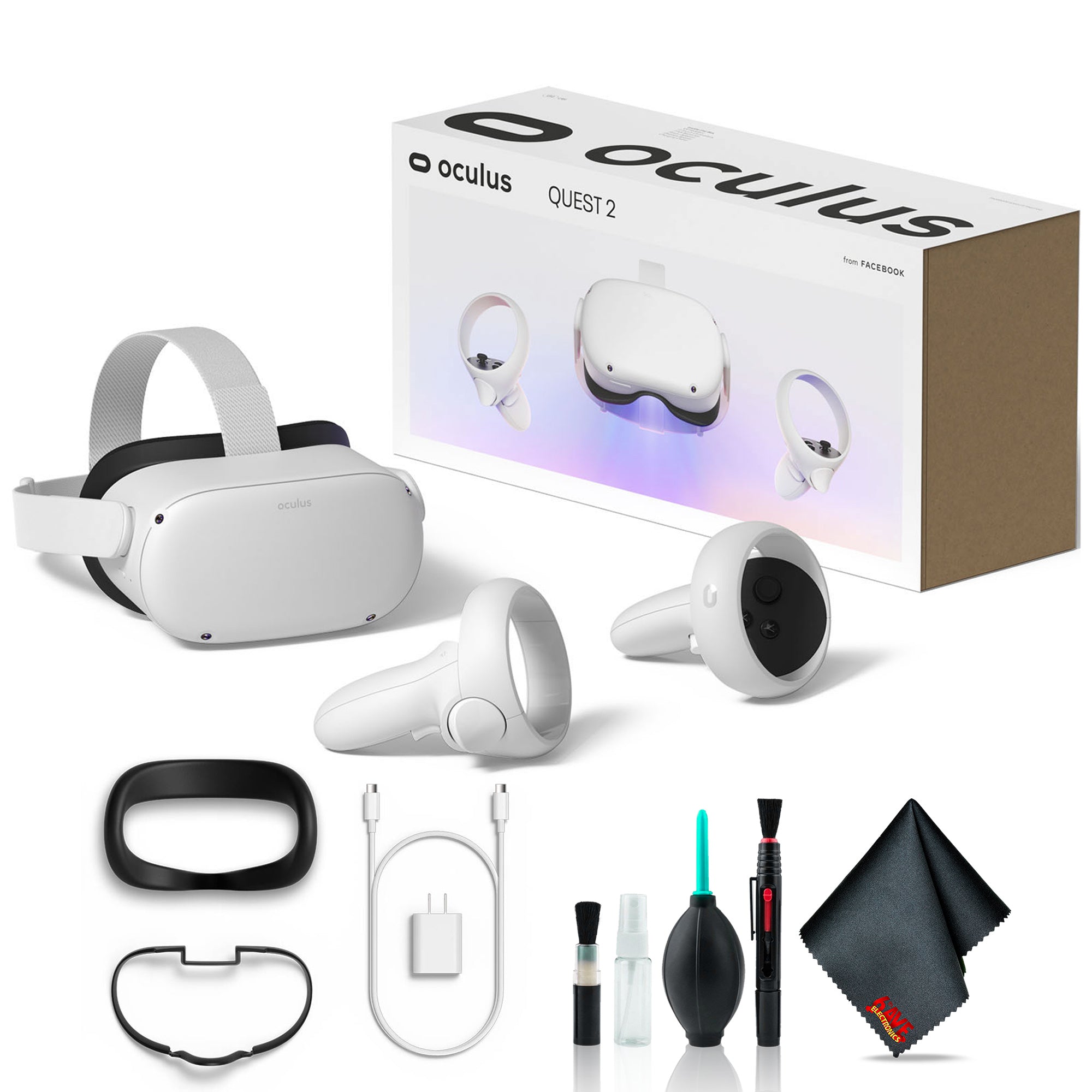 Meta Quest 2 Advanced VR Headset (128GB, White) Bundle with 6Ave Cleaning Kit