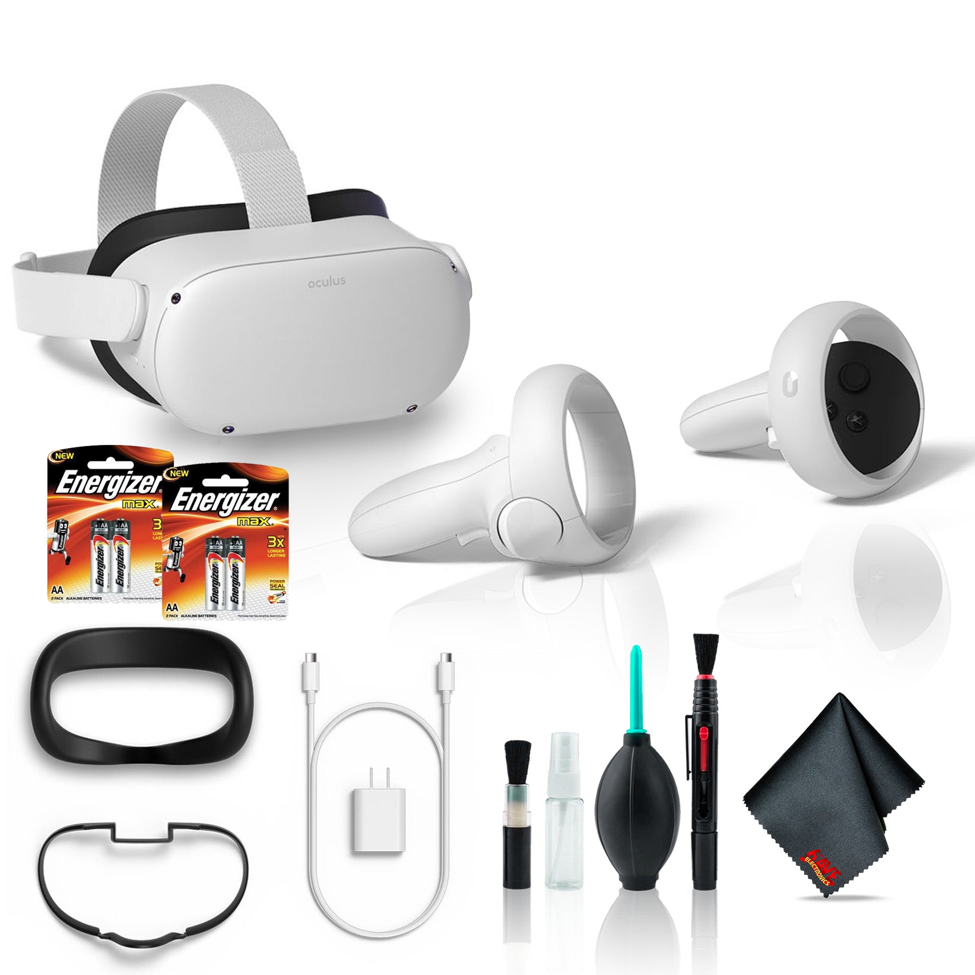 Meta Quest 2 Advanced VR Headset 256GB White Bundle with Extra Batteries and 6Ave Cleaning Kit