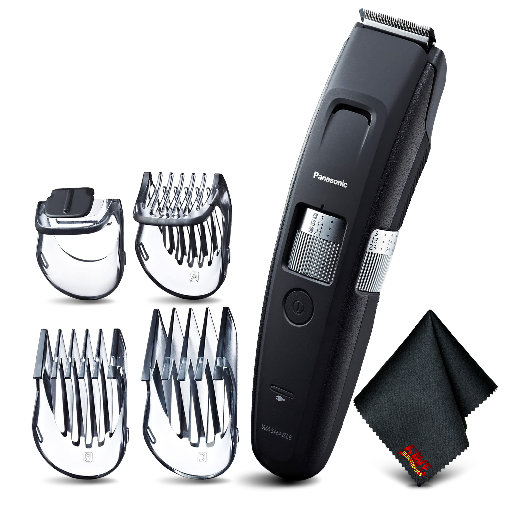Panasonic Long Beard Trimmer ERGB96K Bundle with 4 Attachments and Cleaning Cloth 6th Ave Electronics