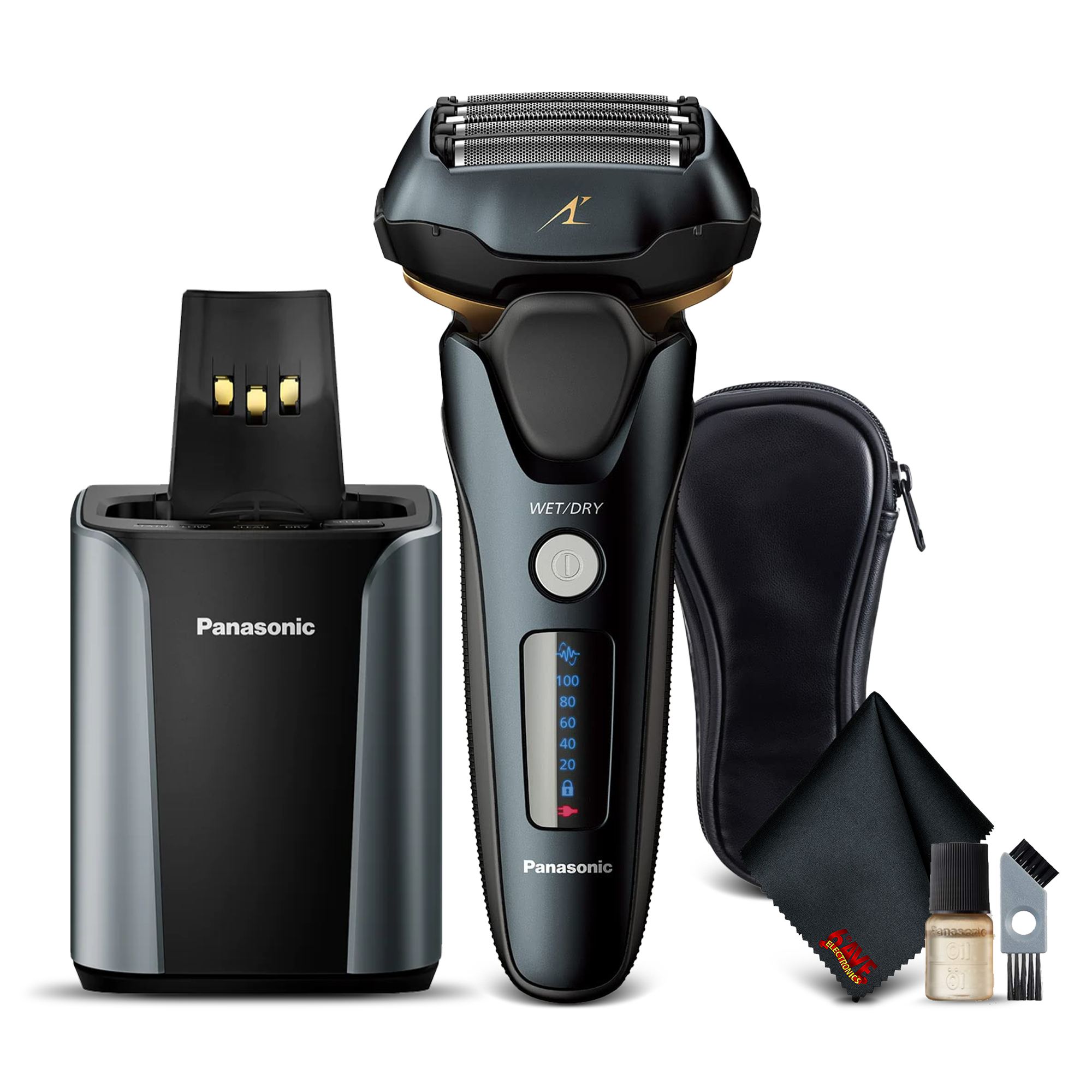 Panasonic ESLV97K Arc5 Wet/Dry 5 blade Electric Shaver (Matte Black) Bundle with Cleaning Cloth