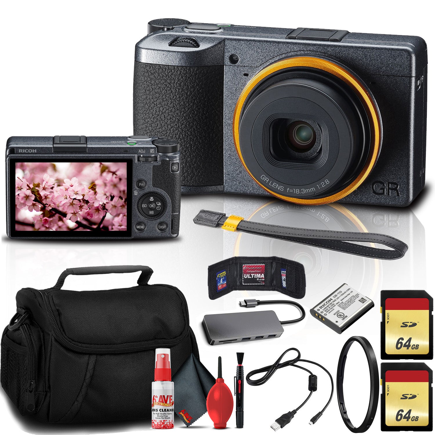 Ricoh GR III Street Edition Digital Camera with Two 64GB Cards and Camera Bag