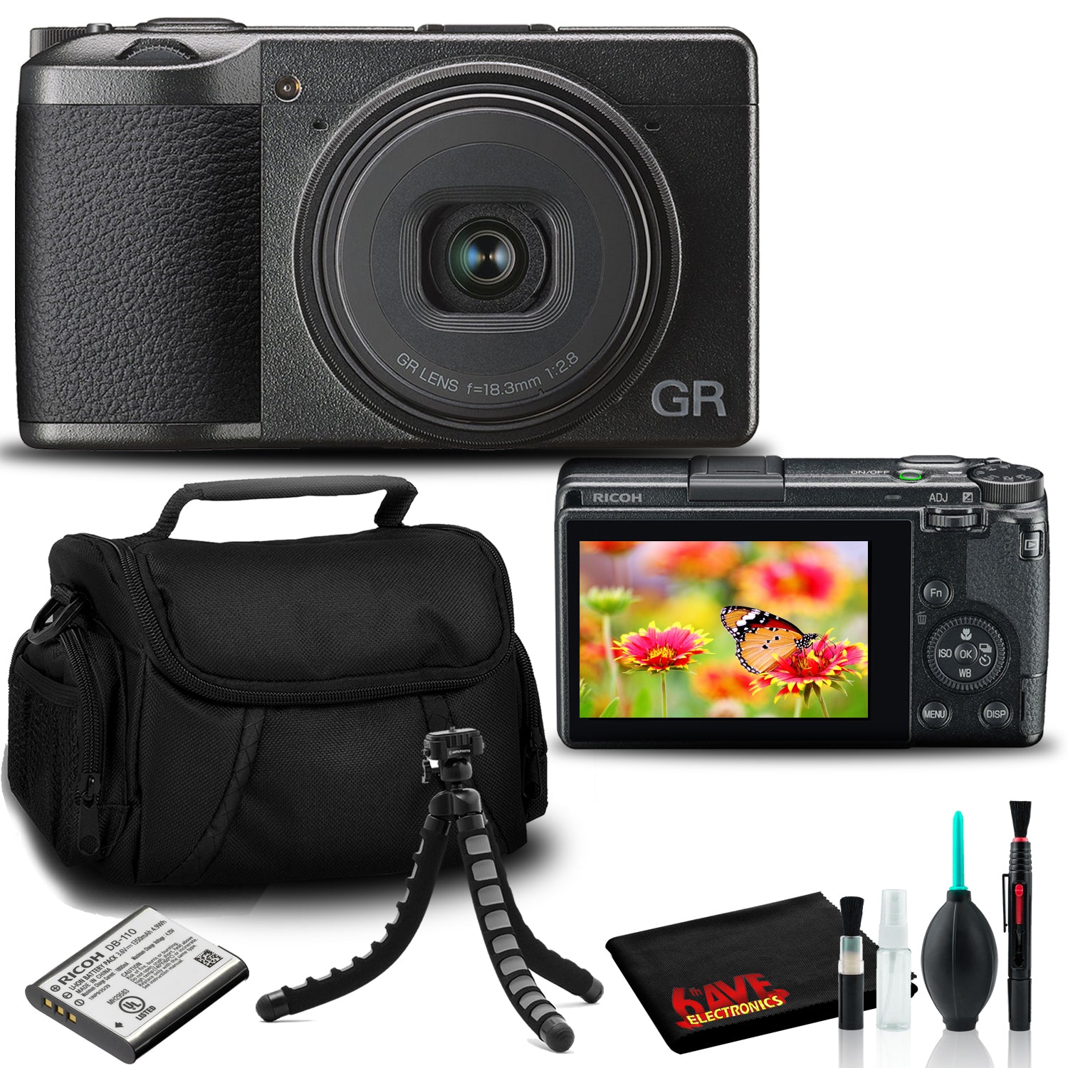 Ricoh GR III Digital Camera with Cleaning Kit, Camera Bag, and Flexible Tripod