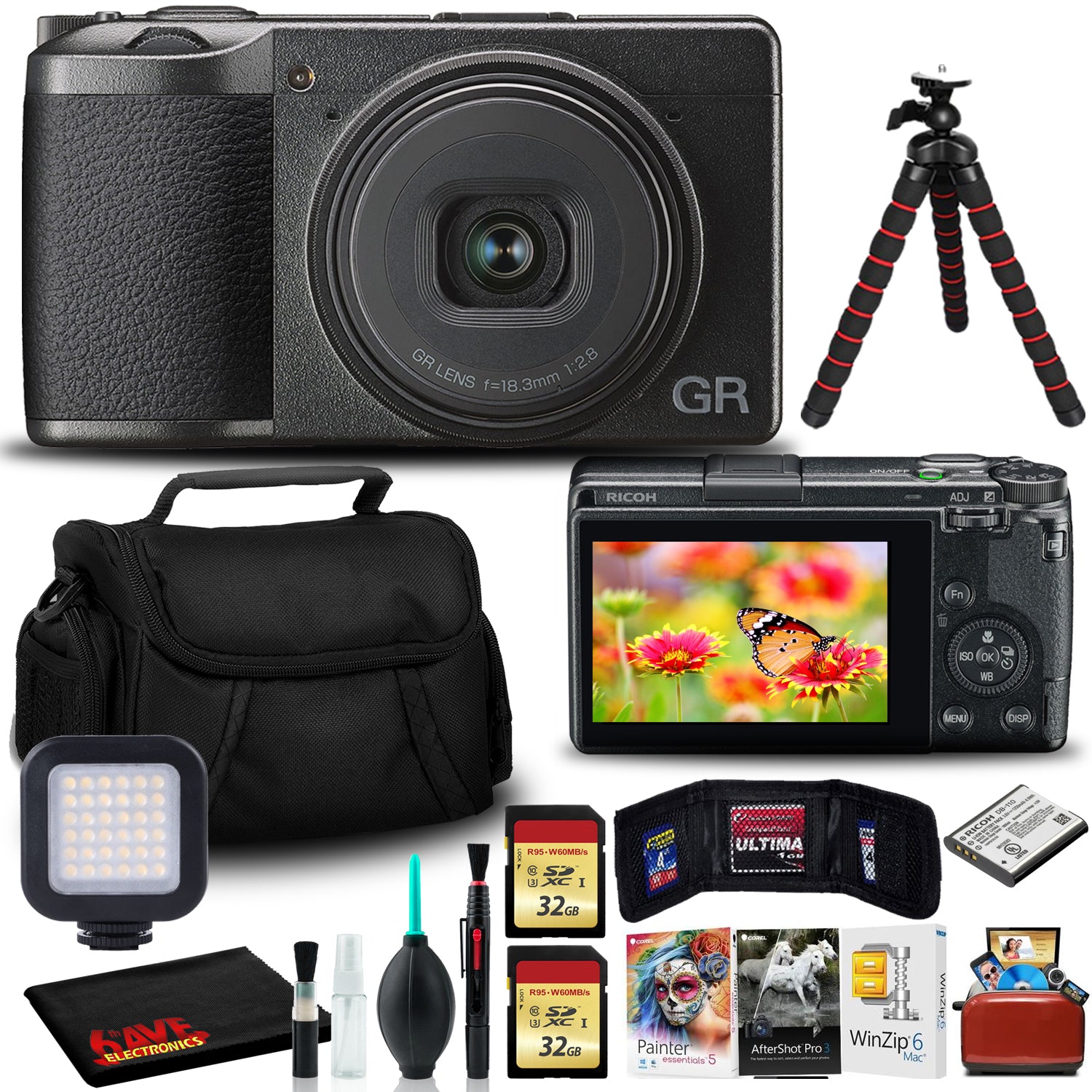 Ricoh GR III Digital Camera with (2)32GB SD, Tripod, Mac Software Kit, and More