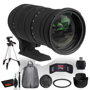 Sigma 50-500mm f/4.5-6.3 APO DG OS HSM Lens for Nikon with Cleaning Kit, Full Size Tripod, 32GB Memory Kit, and Backpack