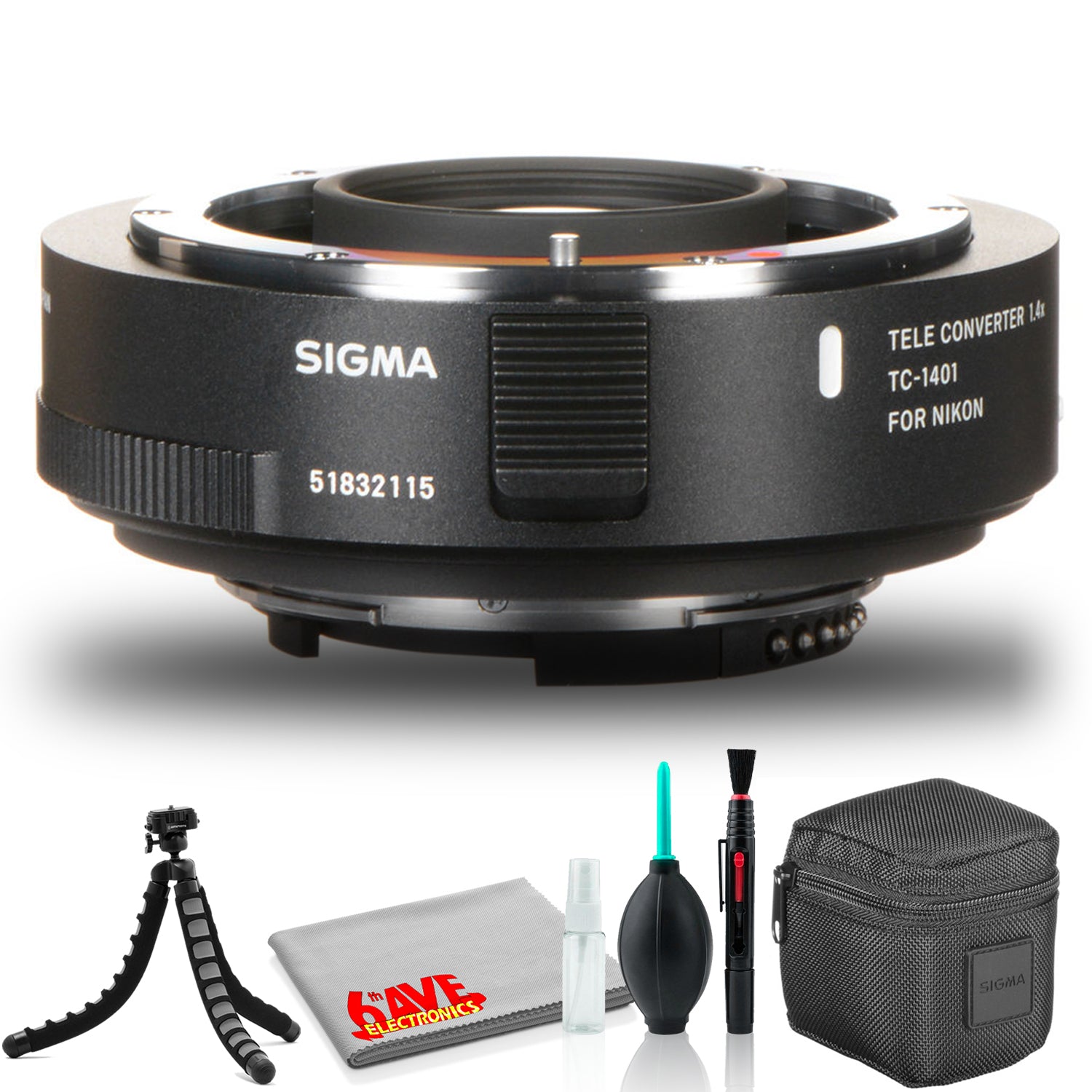 Sigma TC-1401 1.4x Teleconverter for Nikon F With Cleaning Kit and Mini Tripod Bundle