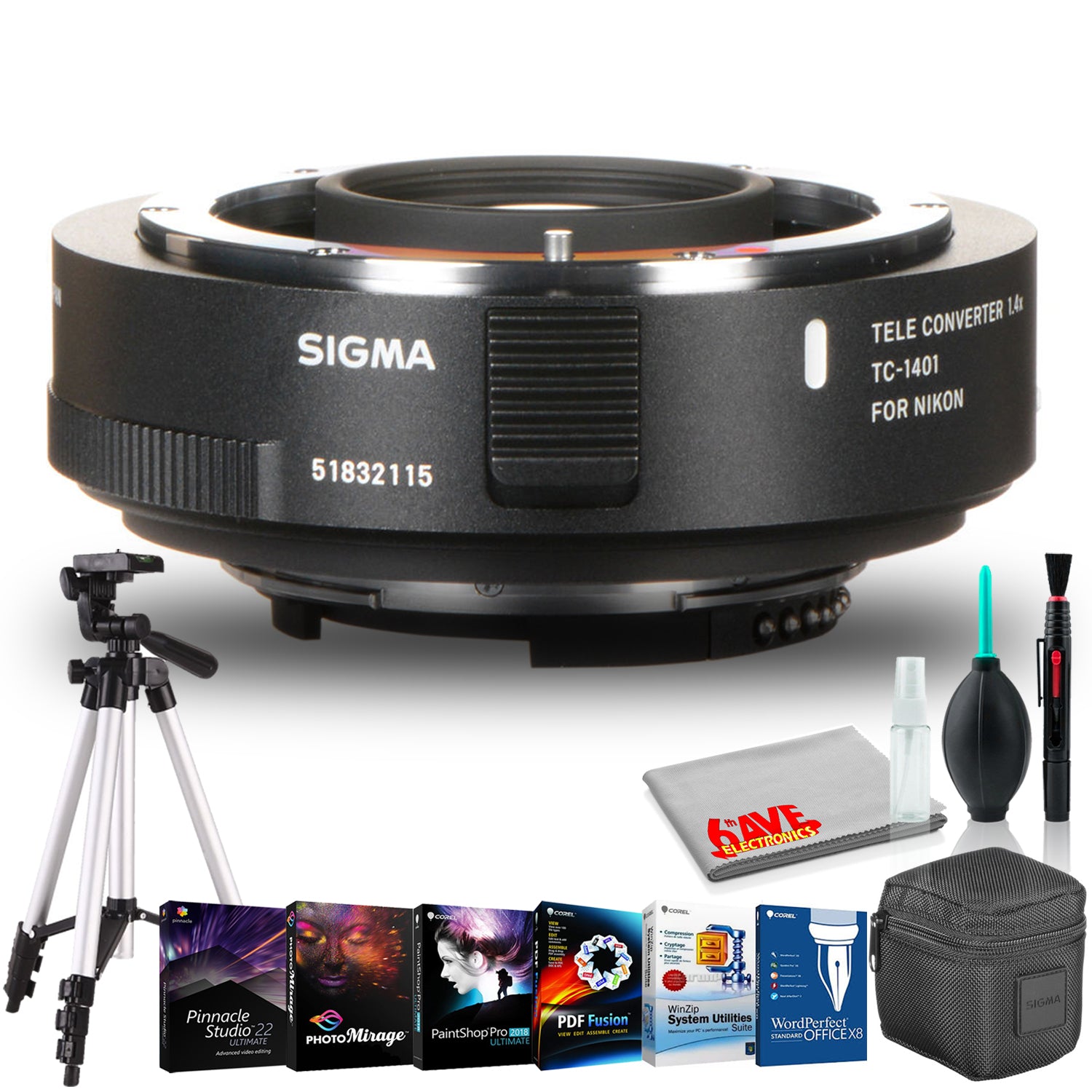 Sigma TC-1401 1.4x Teleconverter for Nikon F with Tripod and Photo Softwares