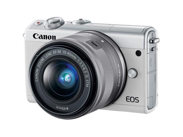 Canon EOS M100 Mirrorless Digital Camera White with 15-45mm Lens Extra Battery Bundle
