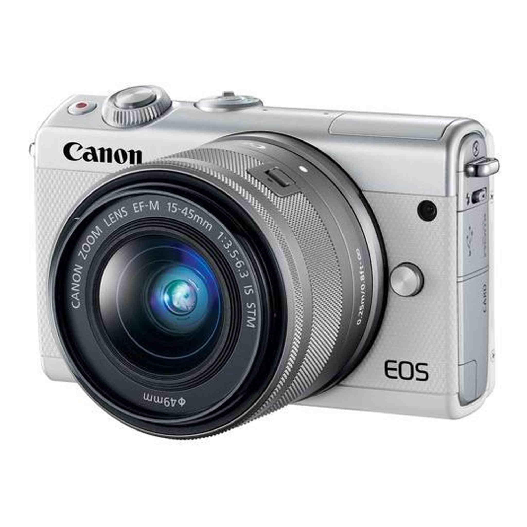 Canon EOS M100 Mirrorless Digital Camera White with 15-45mm Lens + LED + UV FLD CPL Filter Kit + Wide Angle & Telephot
