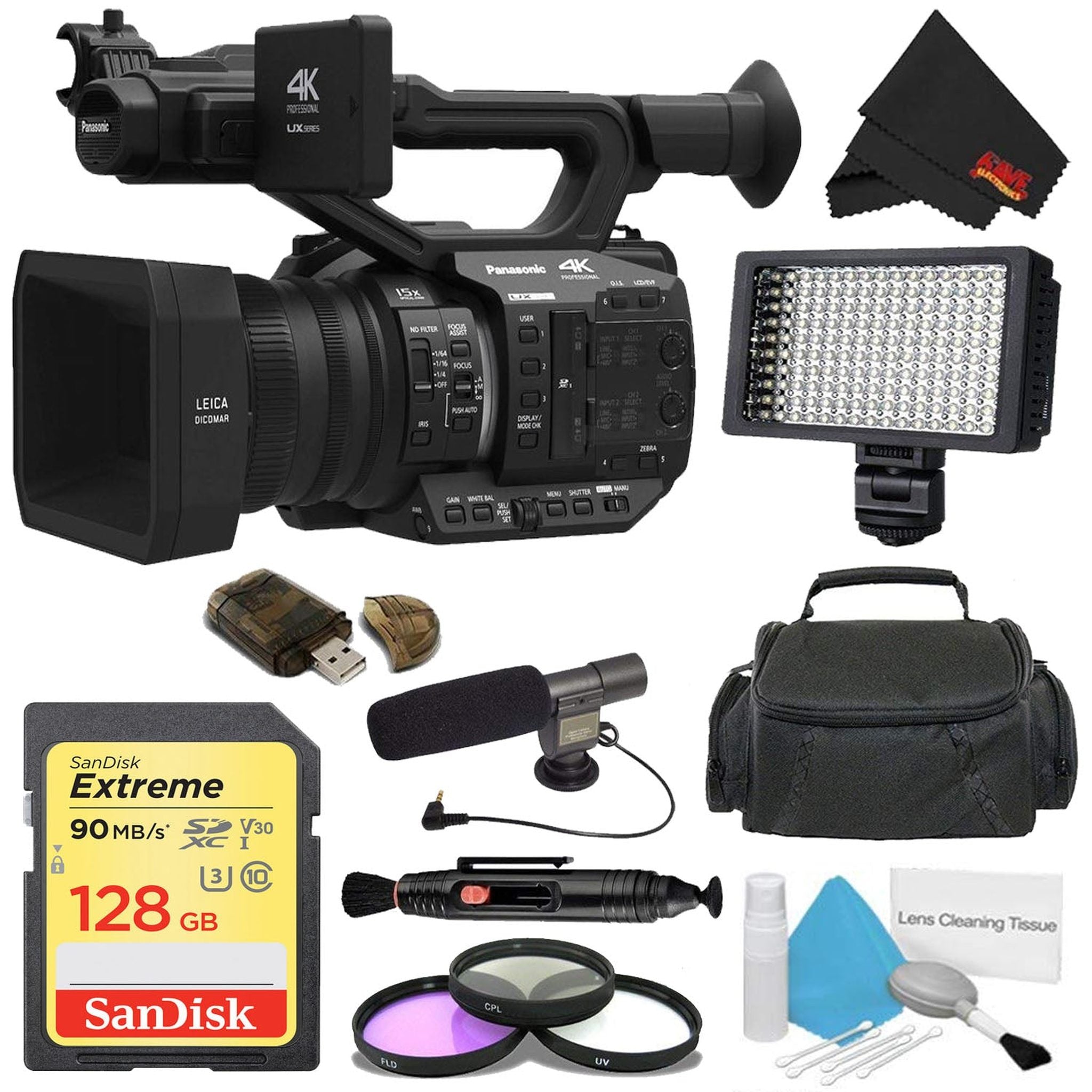 Panasonic AG-UX90 4K/HD Professional Camcorder Gold Bundle with Advanced Accessories