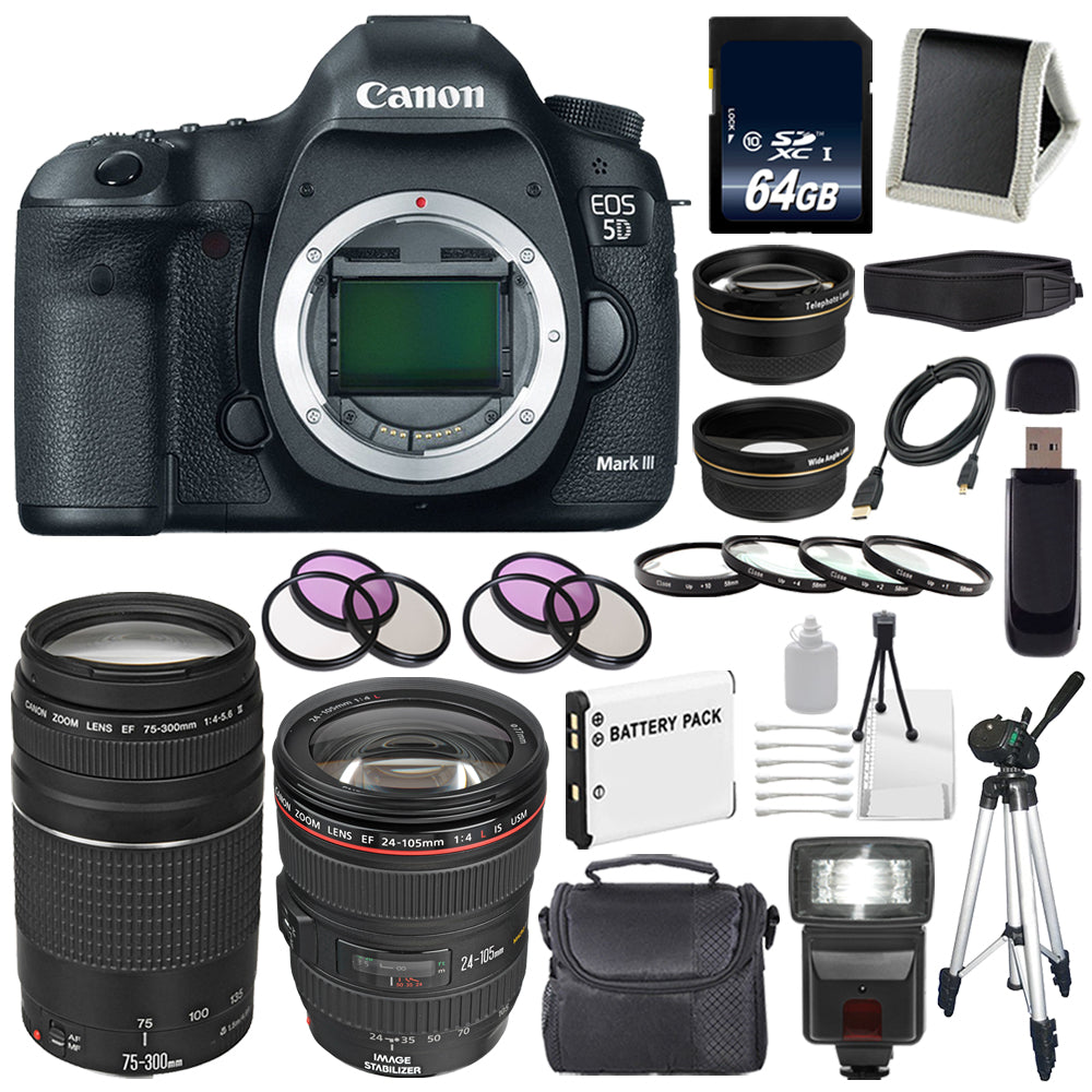 Canon EOD 5D III Digital Camera + 24-105mm Lens + 75-300 III Deluxe Kit