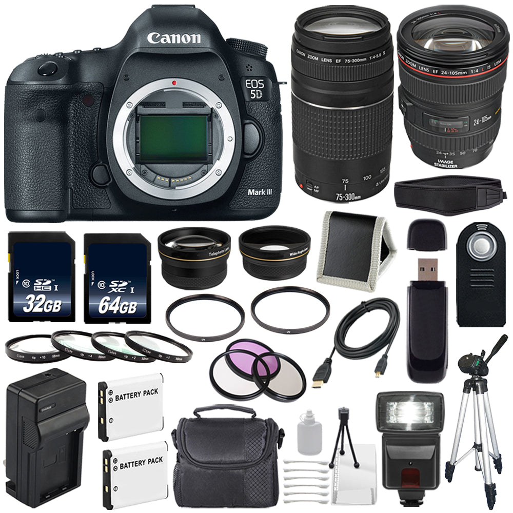 Canon EOD 5D III Digital Camera + 24-105mm Lens + Canon EF 75-300 III Bundle