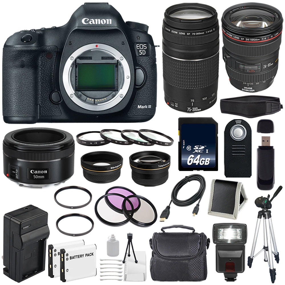 Canon EOD 5D III Digital Camera + 24-105mm Lens + 75-300 III + EF 50mm
