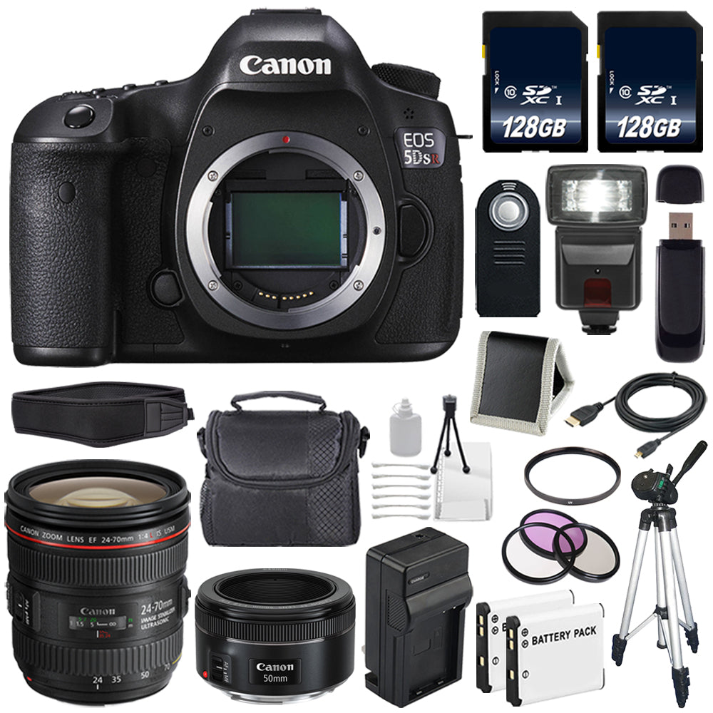 Canon EOS 5DS R DSLR Camera (International Model) 0582C002 + Canon EF 24-70mm f/4L is USM Lens + EF 50mm f/1.8 STM Lens Bundle