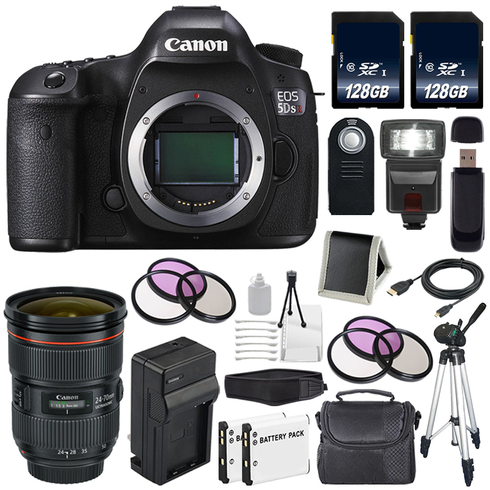 Canon EOS 5DS R DSLR Camera (International Model) 0582C002 + Canon EF 24-70mm f/2.8L II USM Lens + LP-E6 Battery + 128GB Card Starter Bundle