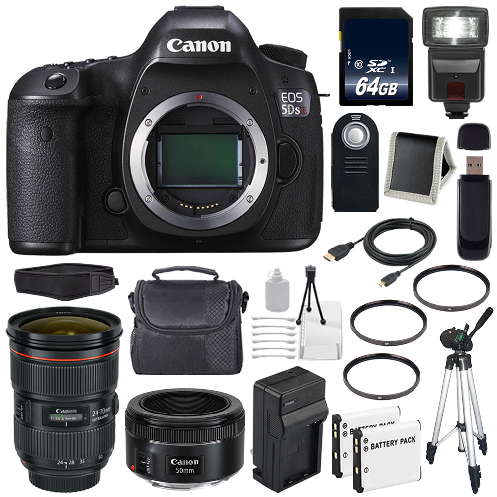 Canon EOS 5DS R DSLR Camera (International Model) 0582C002 + Canon EF 24-70mm f/2.8L II USM Lens + EF 50mm f/1.8 STM Lens Ultimate Bundle