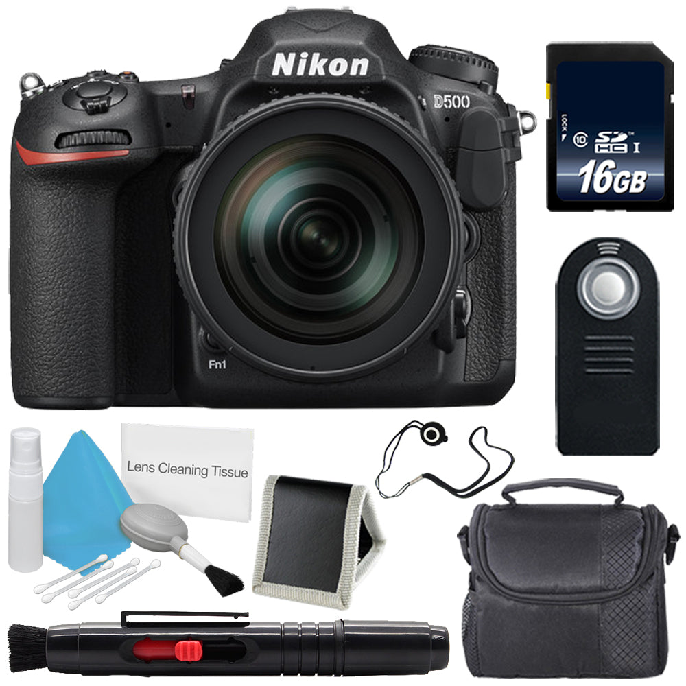 Nikon D500 DSLR Camera with 16-80mm Lens (International Model) + Carrying Case + Universal Wireless Remote Shutter Release Base Bundle