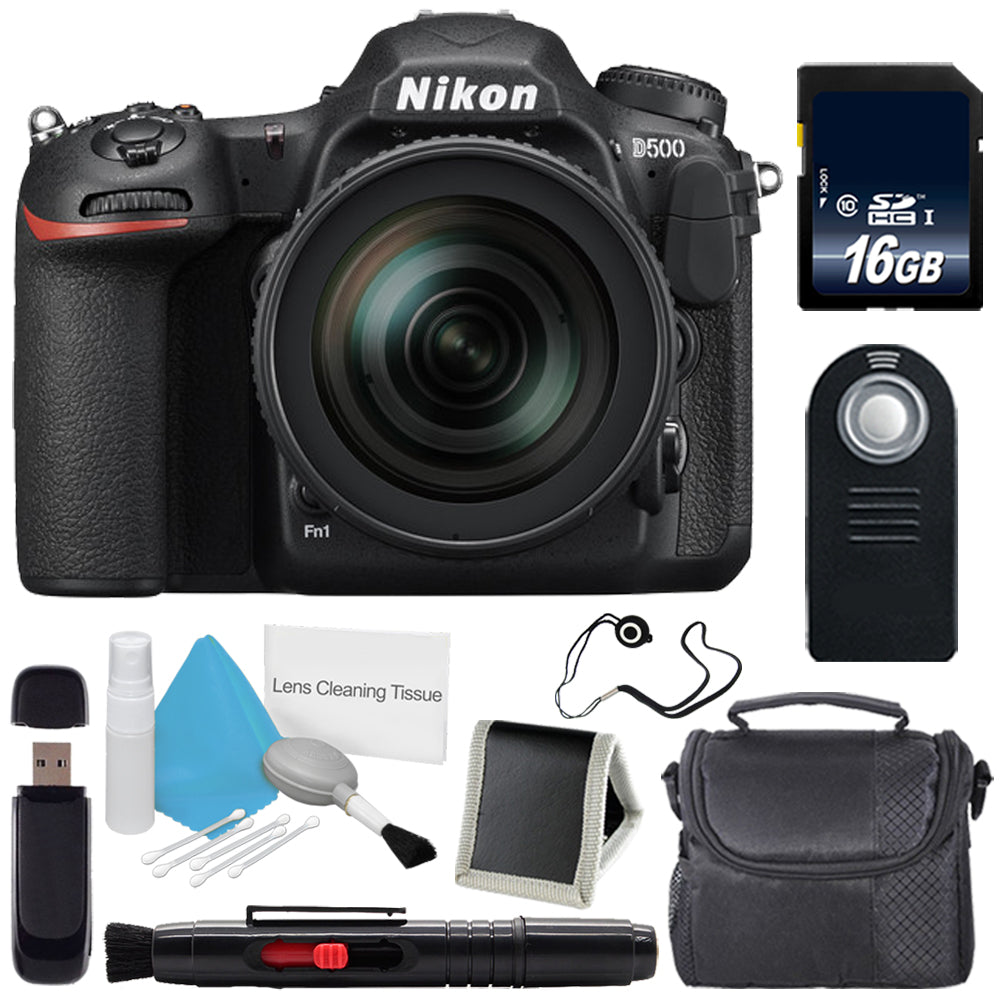 Nikon D500 DSLR Camera with 16-80mm Lens (International Model) + Carrying Case + Universal Wireless Remote Shutter Release Starter Bundle