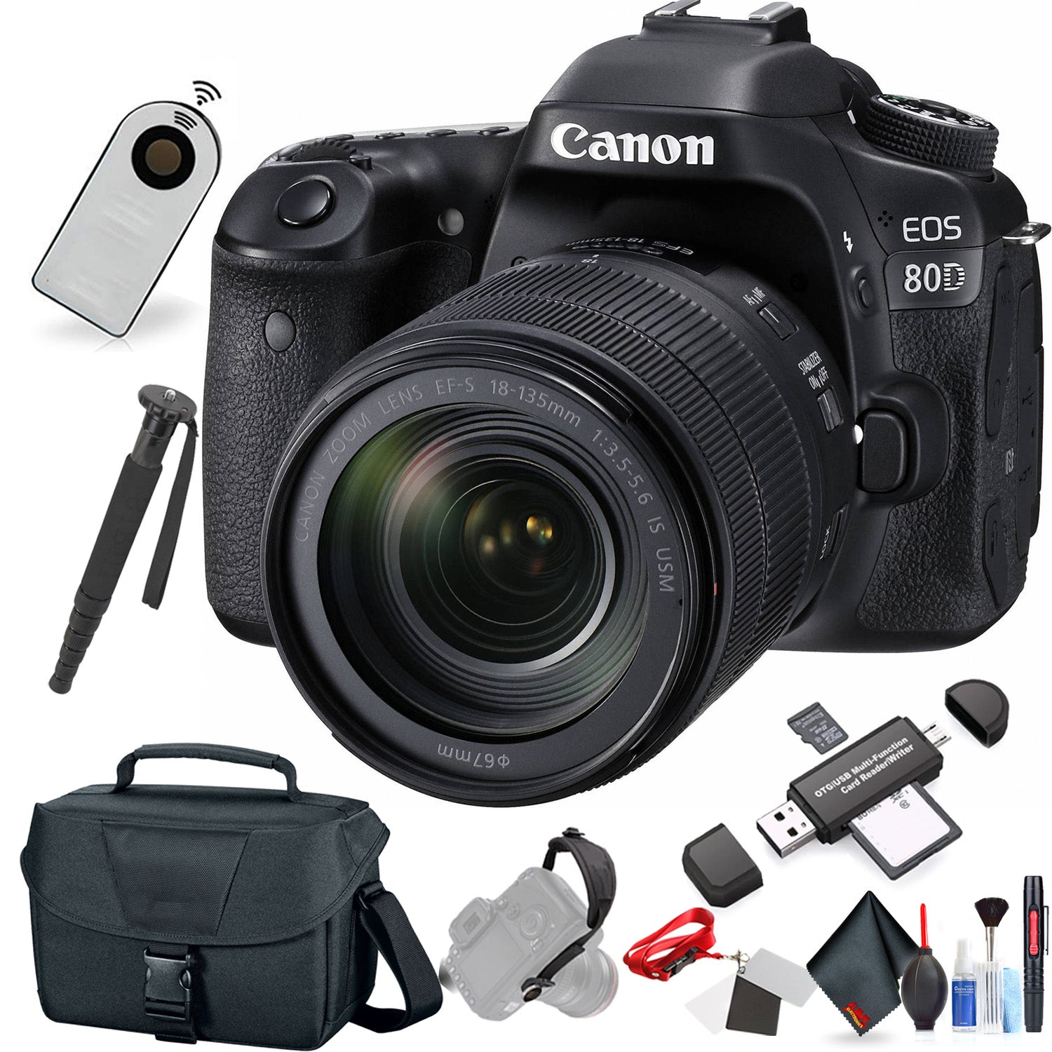 Canon EOS 80D DSLR Camera with 18-135mm Lens (International Model) with Extra Accessory Bundle