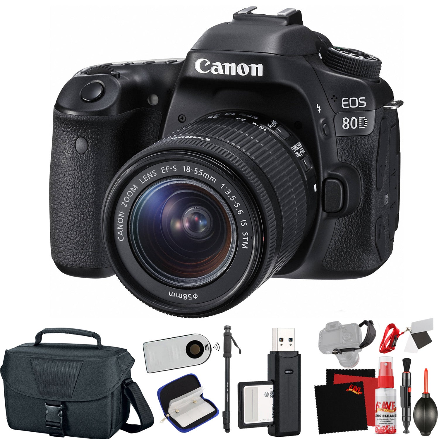 Canon EOS 80D DSLR Camera with 18-55mm Lens (International Model) with Extra Accessory Bundle