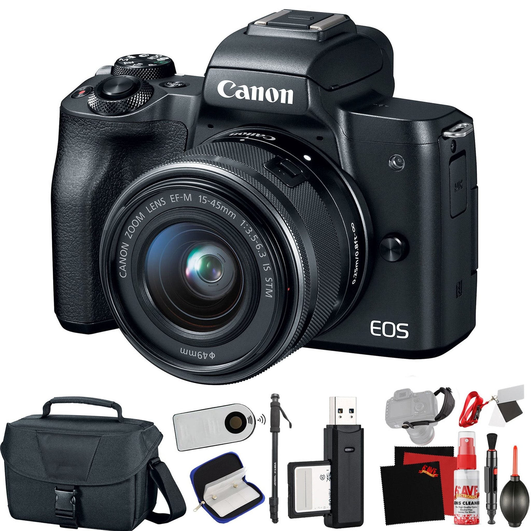 Canon EOS M50 Mirrorless Digital Camera with 15-45mm Lens Black International Model with Extra Accessory Bundle