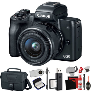 Canon EOS M50 Mirrorless Digital Camera with 15-45mm Lens Black International Model with Extra Accessory Bundle