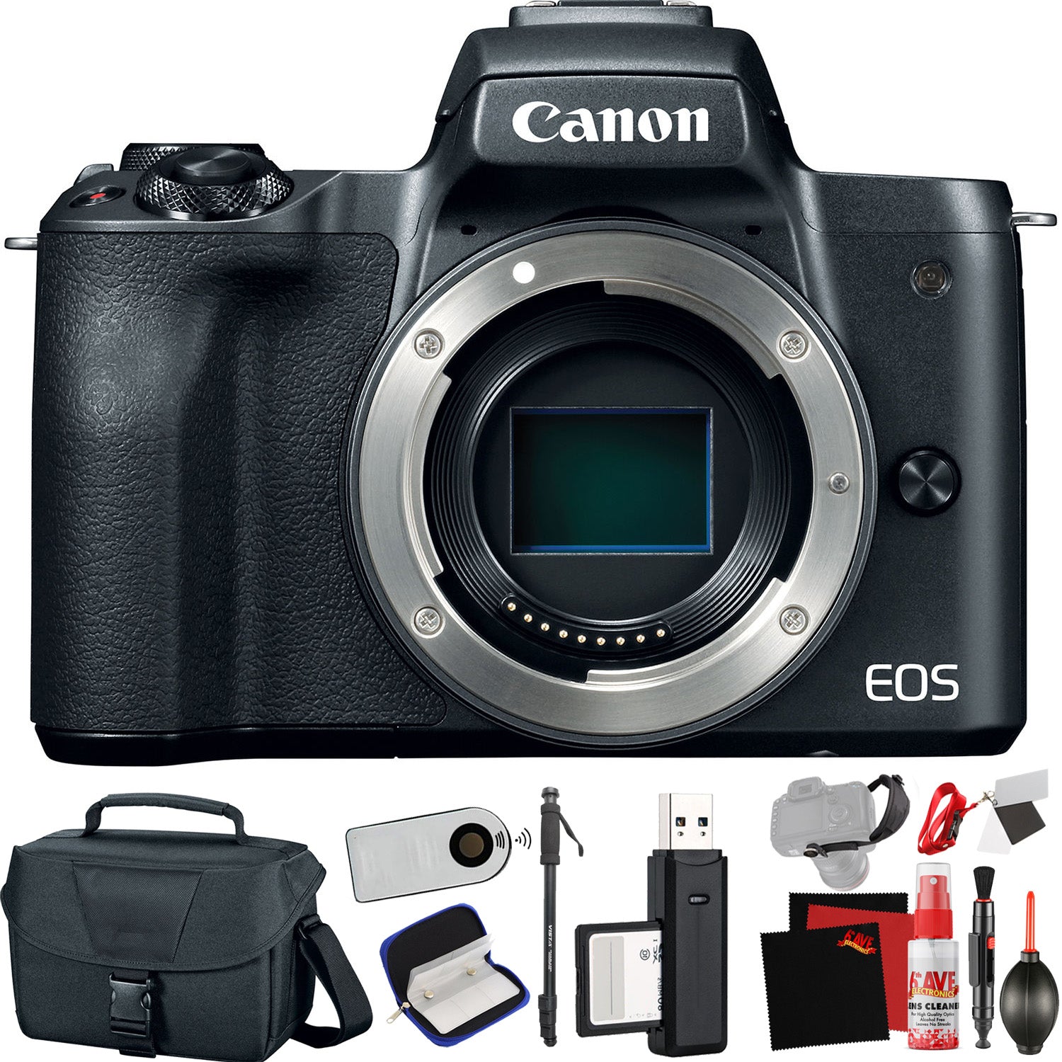 Canon EOS M50 Mirrorless Digital Camera Body Only, Black International Model with Extra Accessory Bundle