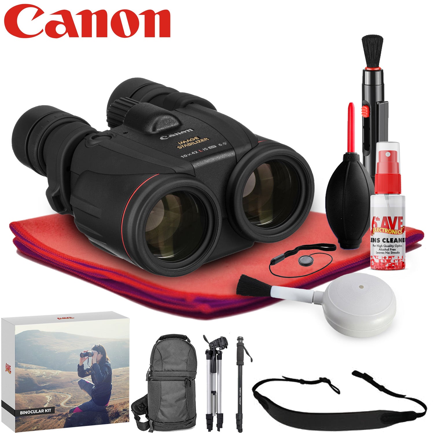 Canon 10x42 L IS WP Image Stabilized Binocular  - Exclusive Outdoors Binoculars Kit