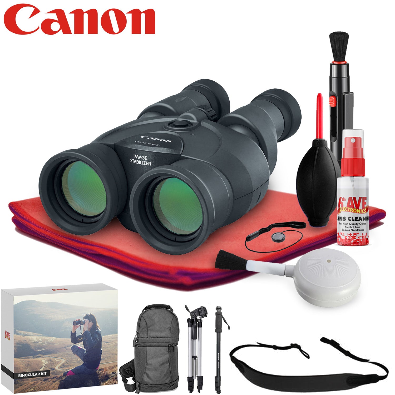 Canon 12x36 IS III Image Stabilized Binocular - Exclusive Outdoors Binoculars Bundle