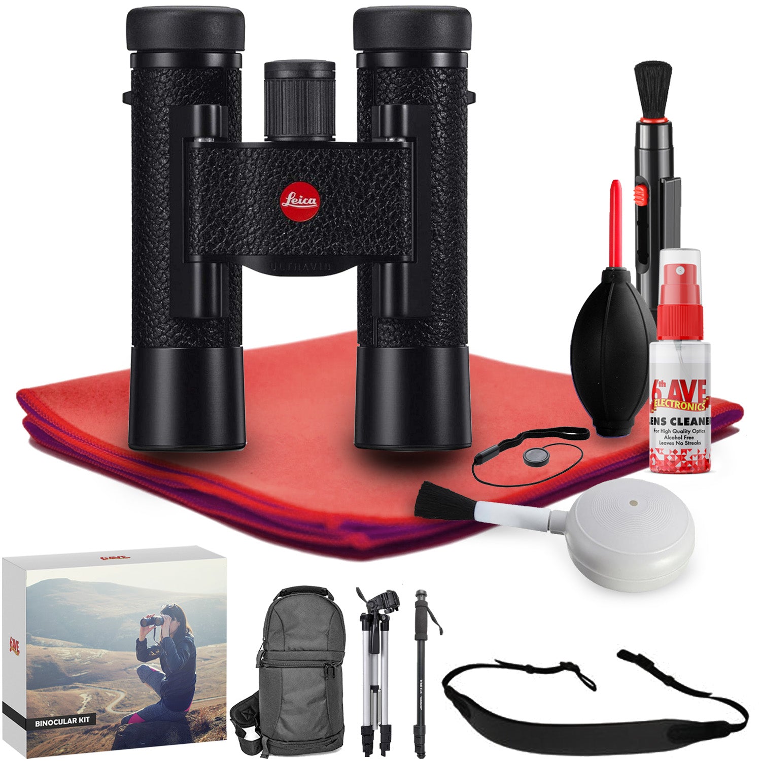 Leica 10x25 Ultravid BR Binocular (Black Rubber)  - Exclusive Outdoors Binoculars Kit